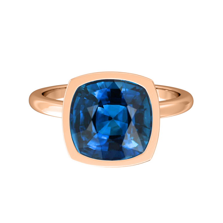 PRIVATE Bezel Cushion Blue Sapphire 18K Rose Gold Ring