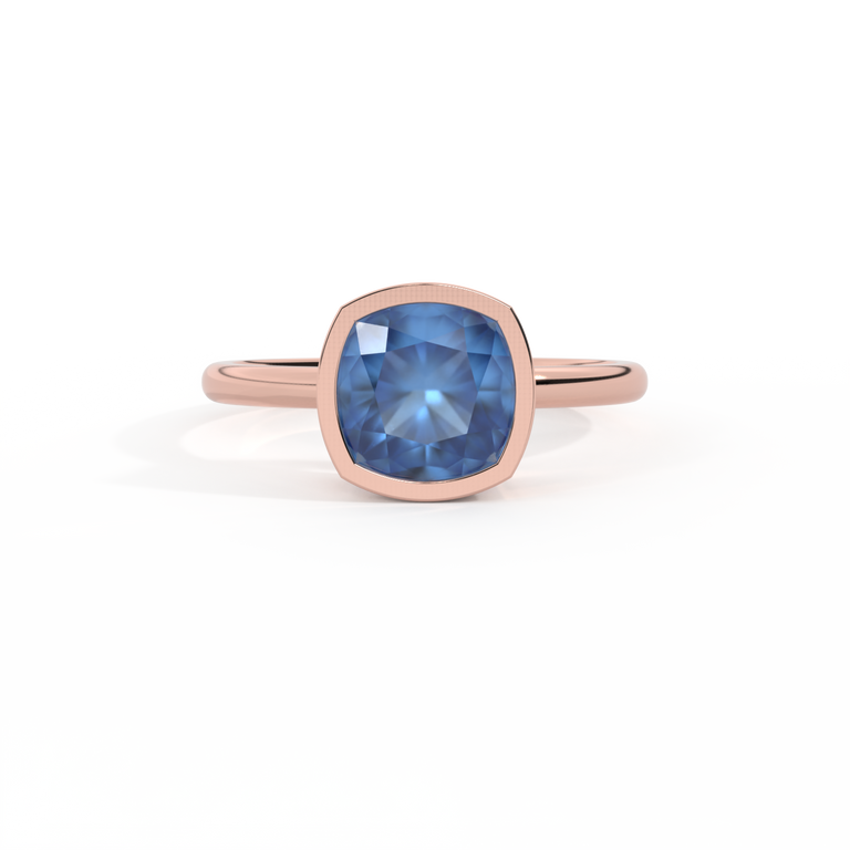 PRIVATE Bezel Cushion Blue Sapphire 18K Rose Gold Ring