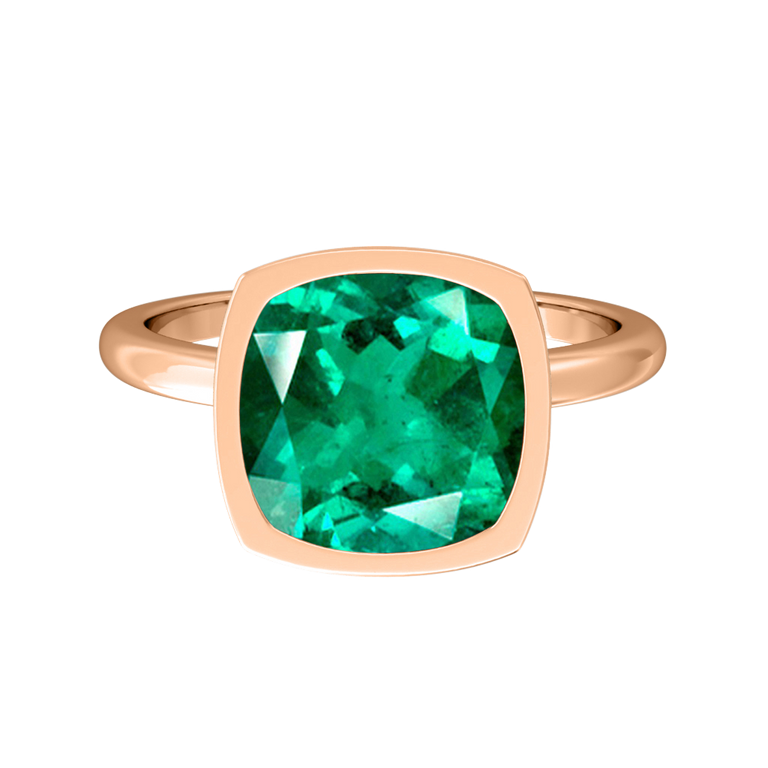 Bezel Cushion Emerald 18K Rose Gold Ring