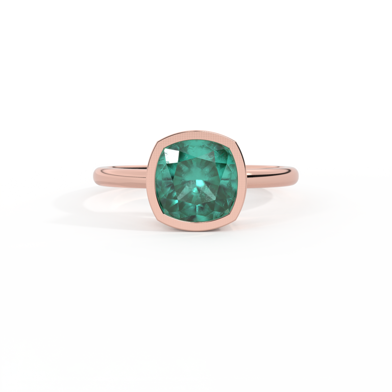 Bezel Cushion Emerald 18K Rose Gold Ring