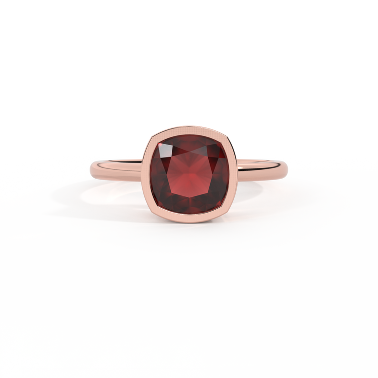 Bezel Cushion Garnet 18K Rose Gold Ring