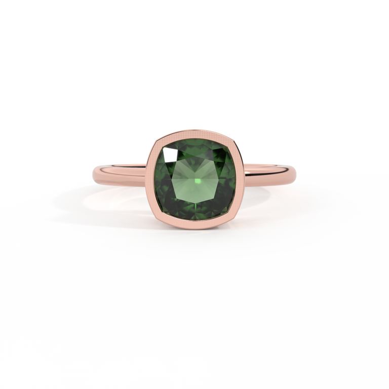 Bezel Cushion Green Sapphire 18K Rose Gold Ring