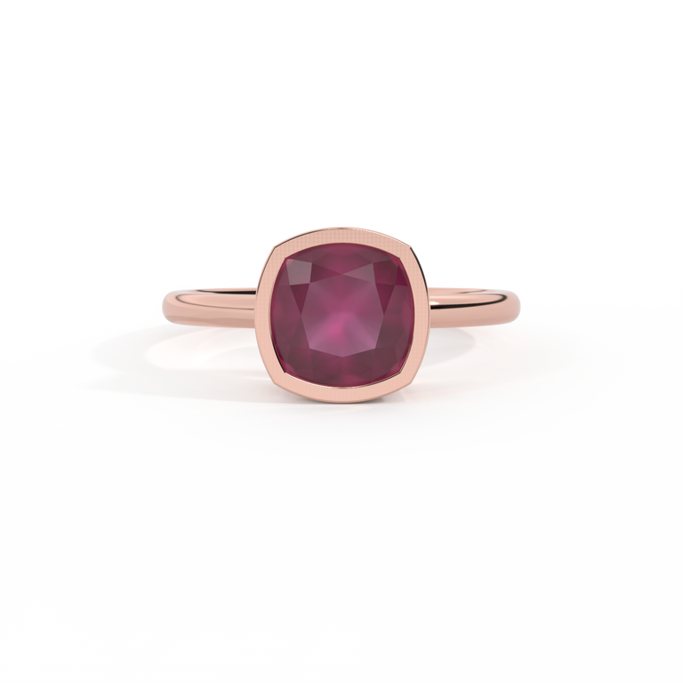 Bezel Cushion Ruby 18K Rose Gold Ring