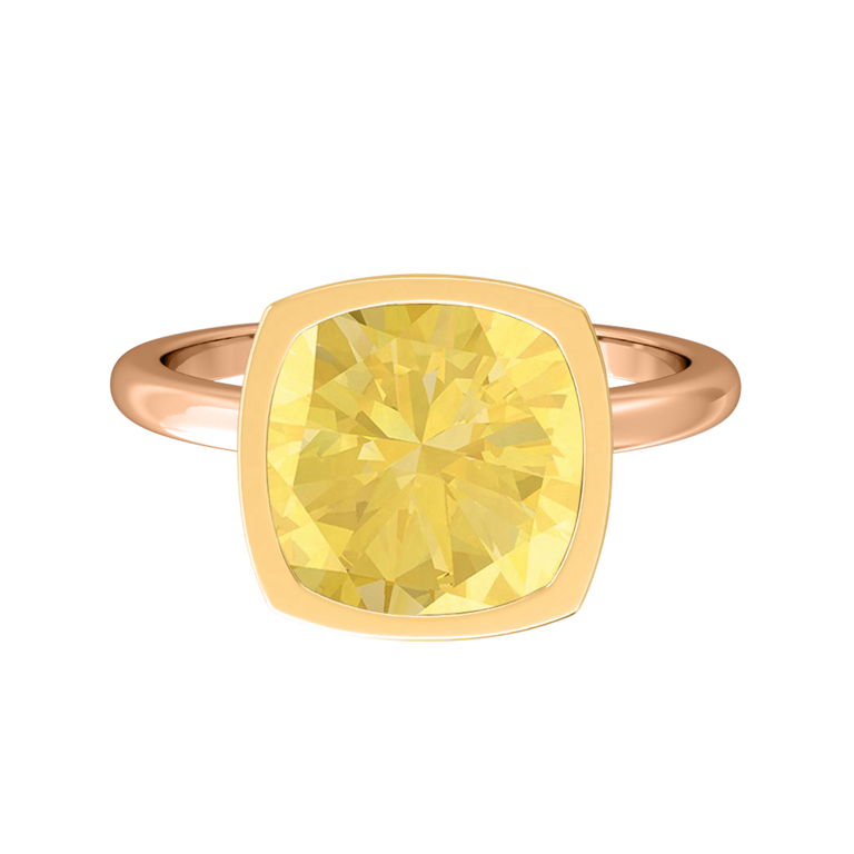 Bezel Cushion Yellow Sapphire 18K Rose Gold Ring