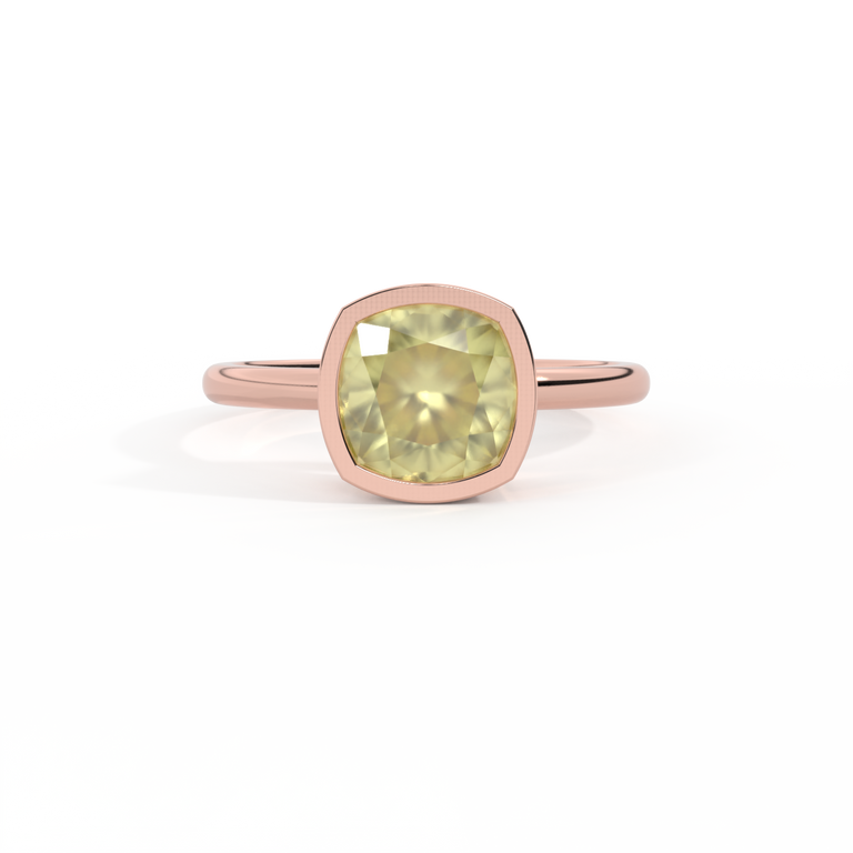 Bezel Cushion Yellow Sapphire 18K Rose Gold Ring