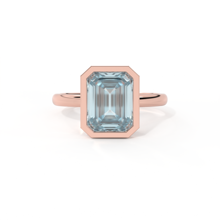 Bezel Emerald Aquamarine 18K Rose Gold Ring