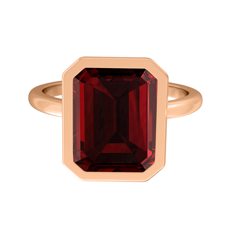 Bezel Emerald Garnet 18K Rose Gold Ring