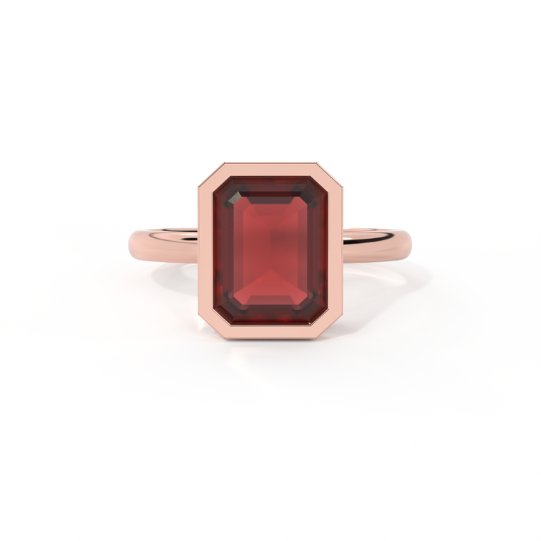 Bezel Emerald Garnet 18K Rose Gold Ring