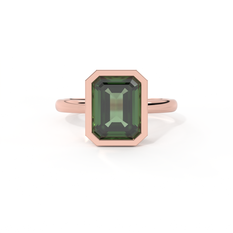 Bezel Emerald Green Sapphire 18K Rose Gold Ring