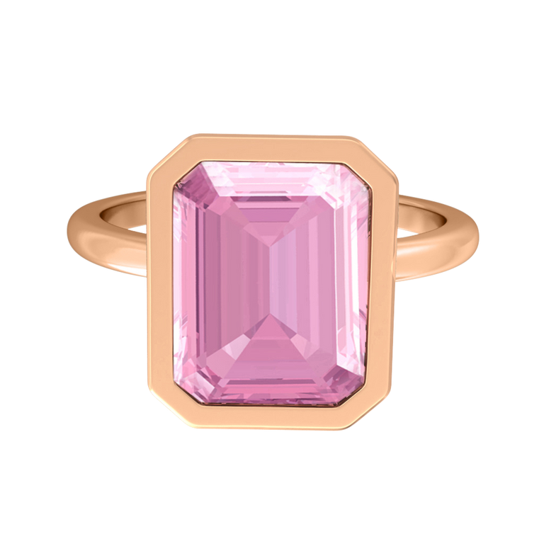 Bezel Emerald Pink Sapphire 18K Rose Gold Ring