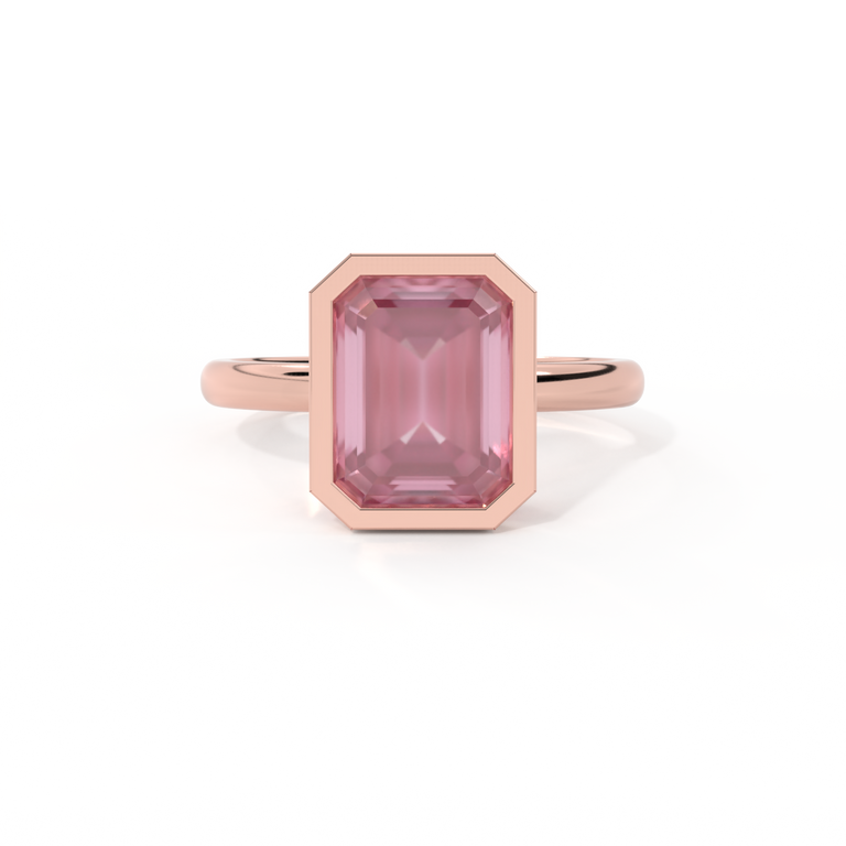 Bezel Emerald Pink Sapphire 18K Rose Gold Ring