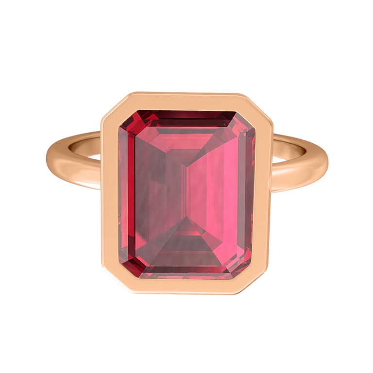 Bezel Emerald Ruby 18K Rose Gold Ring