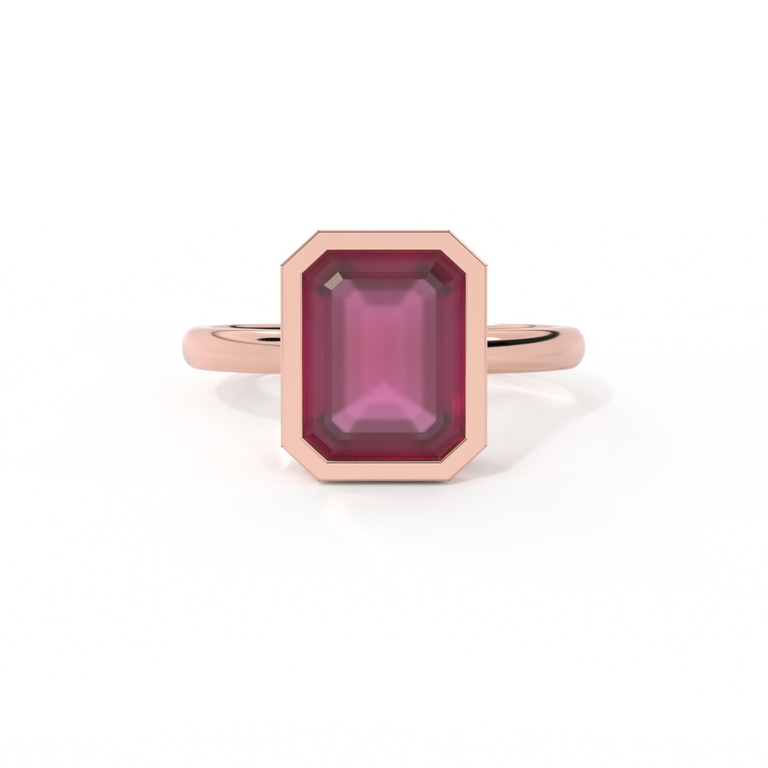 Bezel Emerald Ruby 18K Rose Gold Ring
