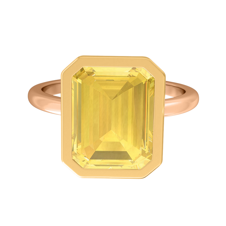 Bezel Emerald Yellow Sapphire 18K Rose Gold Ring