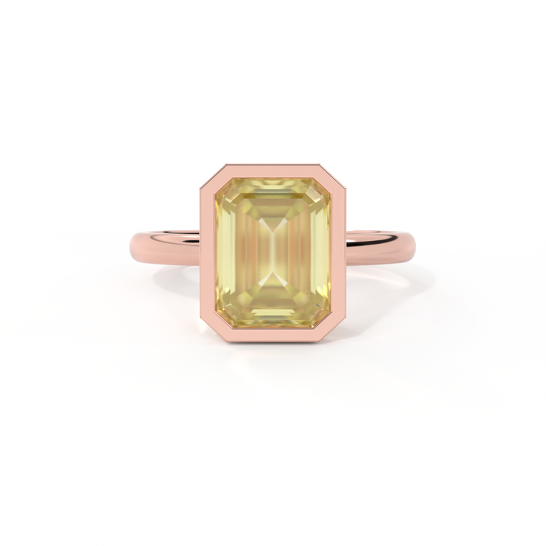 Bezel Emerald Yellow Sapphire 18K Rose Gold Ring