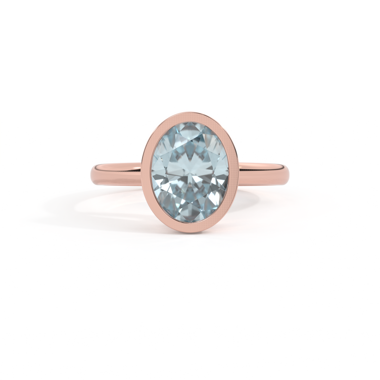 Bezel Oval Aquamarine 18K Rose Gold Ring