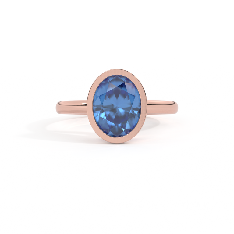 Bezel Oval Blue Sapphire 18K Rose Gold Ring