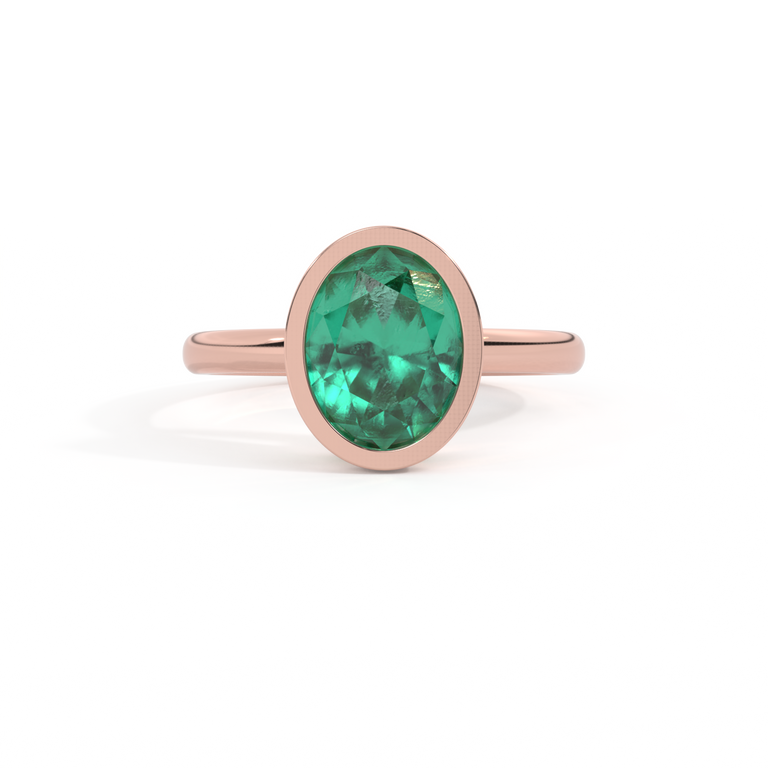 Bezel Oval Emerald 18K Rose Gold Ring