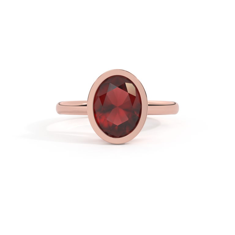Bezel Oval Garnet 18K Rose Gold Ring