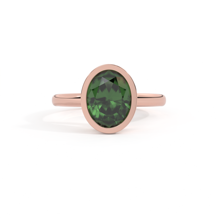 Bezel Oval Green Sapphire 18K Rose Gold Ring