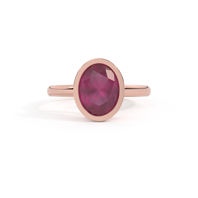 Bezel Oval Ruby 18K Rose Gold Ring