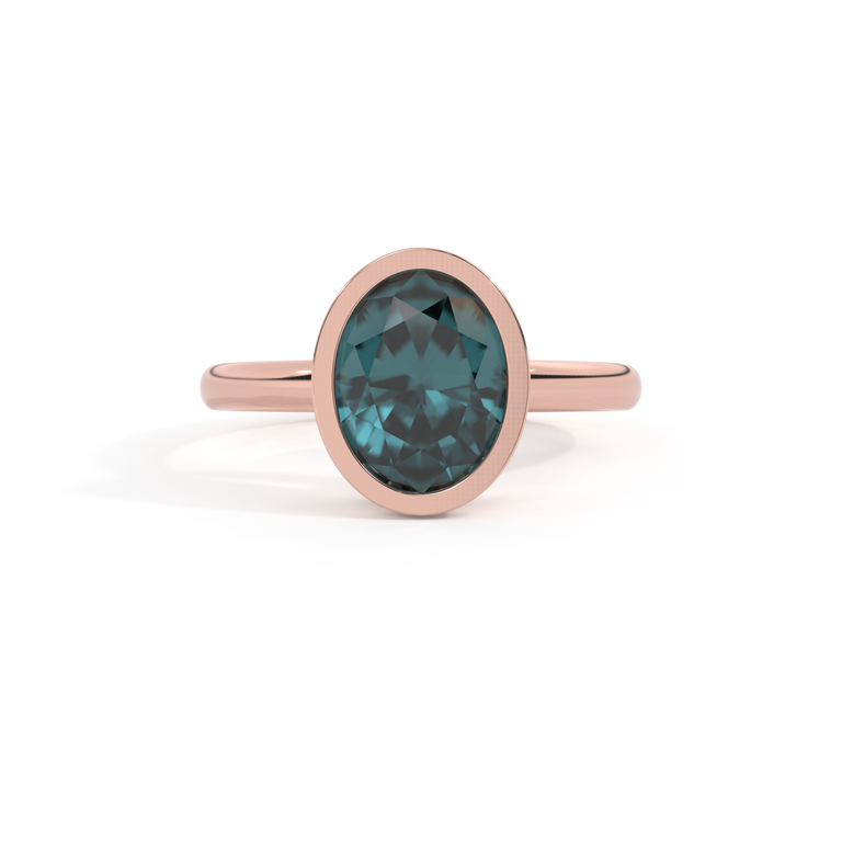 Bezel Oval Teal Sapphire 18K Rose Gold Ring