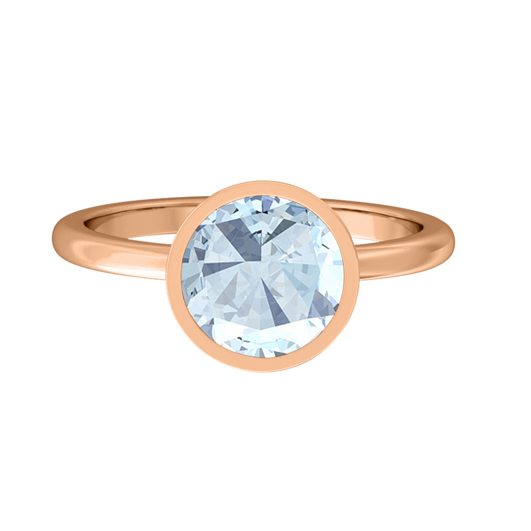 Bezel Round Aquamarine 18K Rose Gold Ring