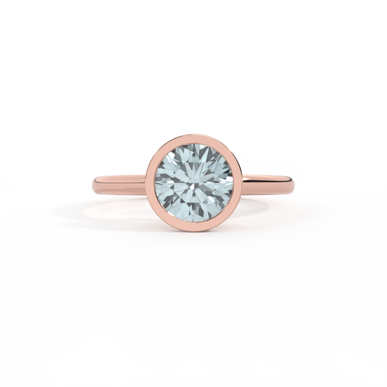 Bezel Round Aquamarine 18K Rose Gold Ring