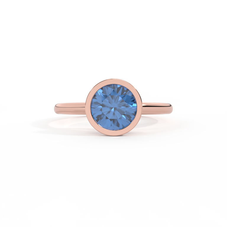 Bezel Round Blue Sapphire 18K Rose Gold Ring
