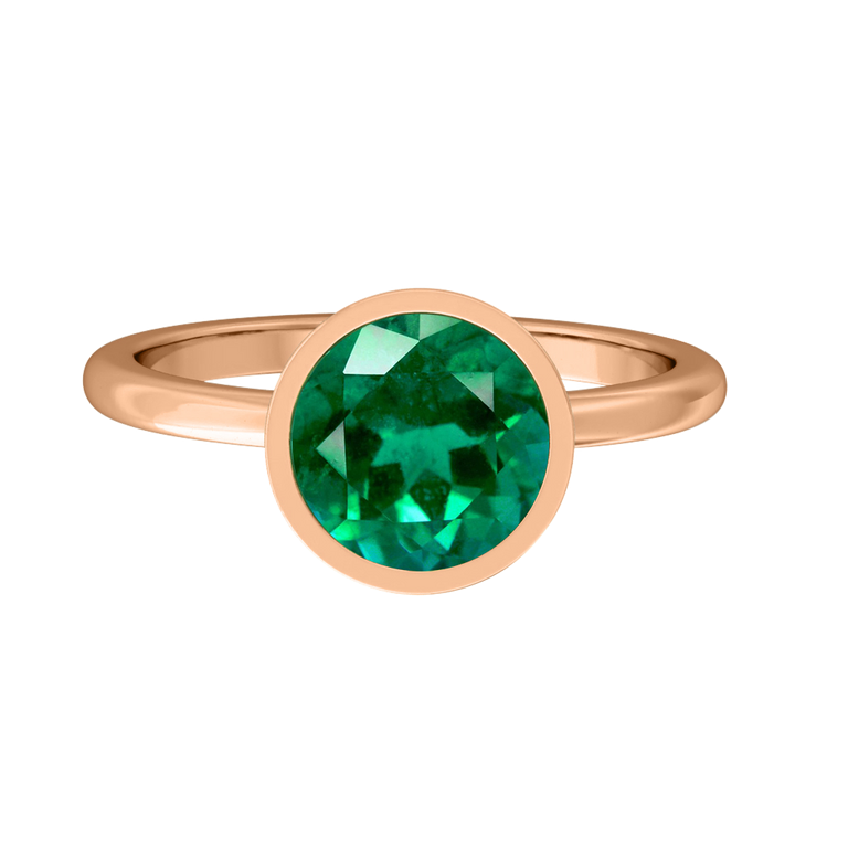 Bezel Round Emerald 18K Rose Gold Ring