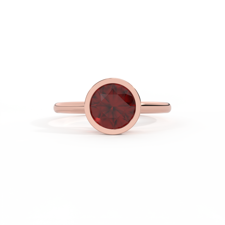 Bezel Round Garnet 18K Rose Gold Ring