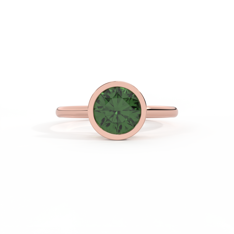 Bezel Round Green Sapphire 18K Rose Gold Ring