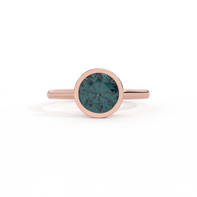 Bezel Round Teal Sapphire 18K Rose Gold Ring