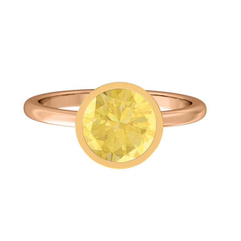 Bezel Round Yellow Sapphire 18K Rose Gold Ring