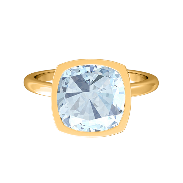 Bezel Cushion Aquamarine 18K Yellow Gold Ring