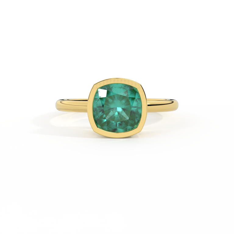 Treasure Box Bezel Cushion Emerald 18K Yellow Gold Big