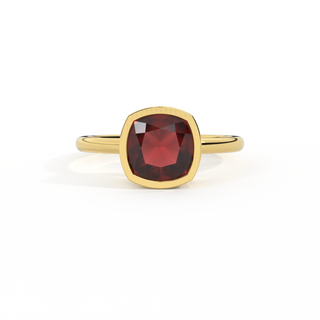 Bezel Cushion Garnet 18K Yellow Gold Ring