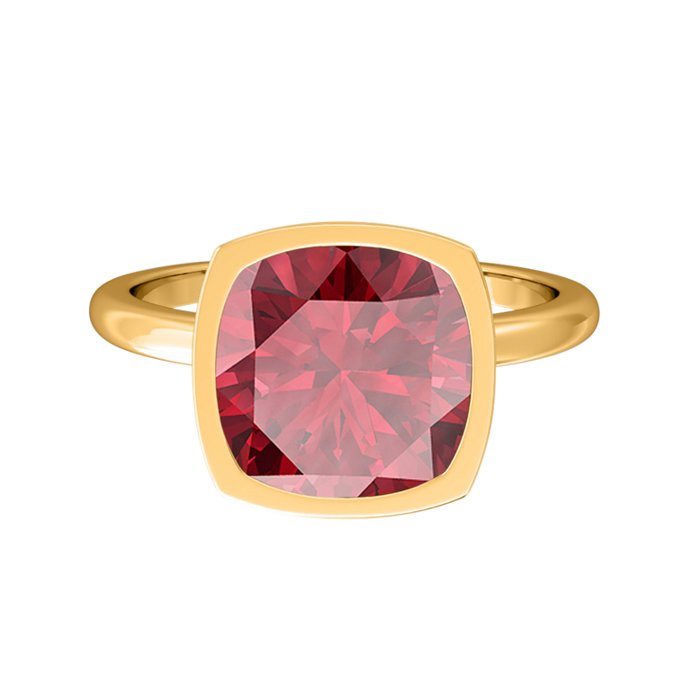 Bezel Cushion Ruby 18K Yellow Gold Ring