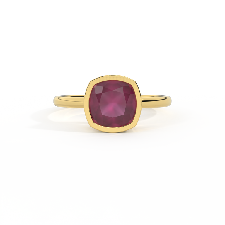Bezel Cushion Ruby 18K Yellow Gold Ring