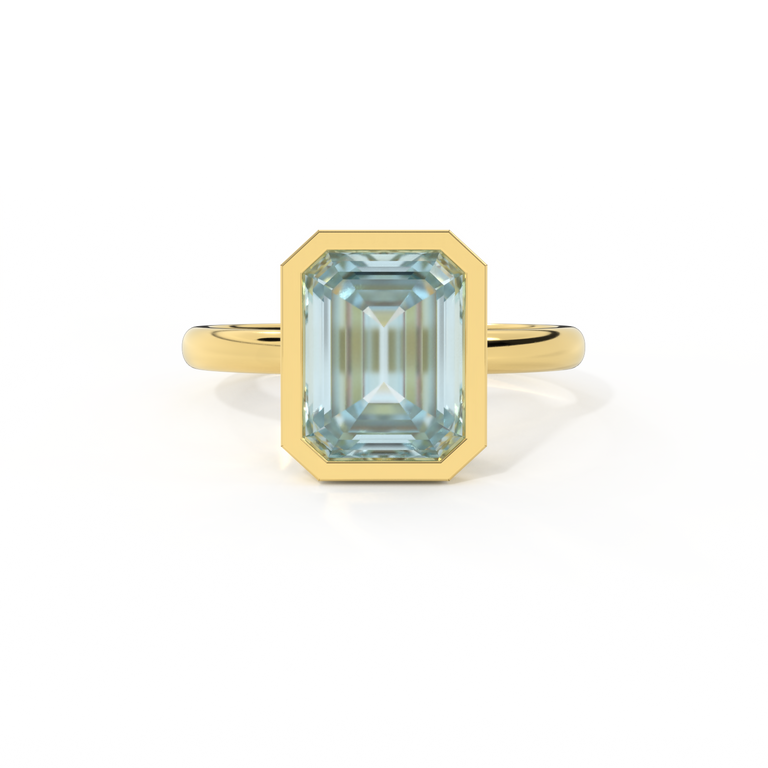 Bezel Emerald Aquamarine 18K Yellow Gold Ring
