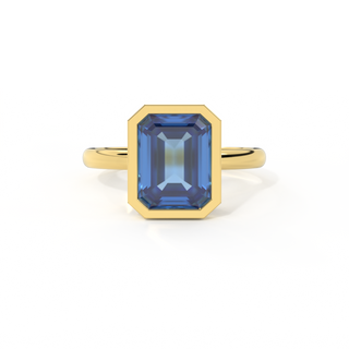 Bezel Emerald Blue Sapphire 18K Yellow Gold Ring