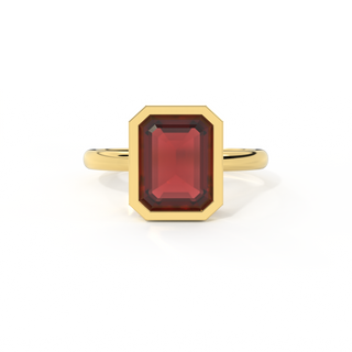 Bezel Emerald Garnet 18K Yellow Gold Ring