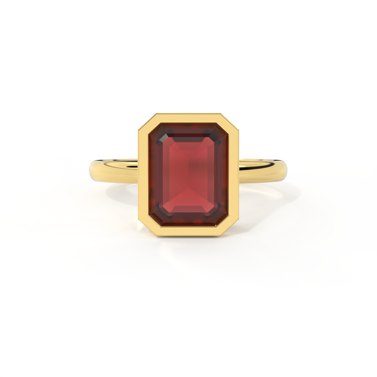 Treasure Box Bezel Emerald Cut Bigger Garnet 18K Yellow Gold