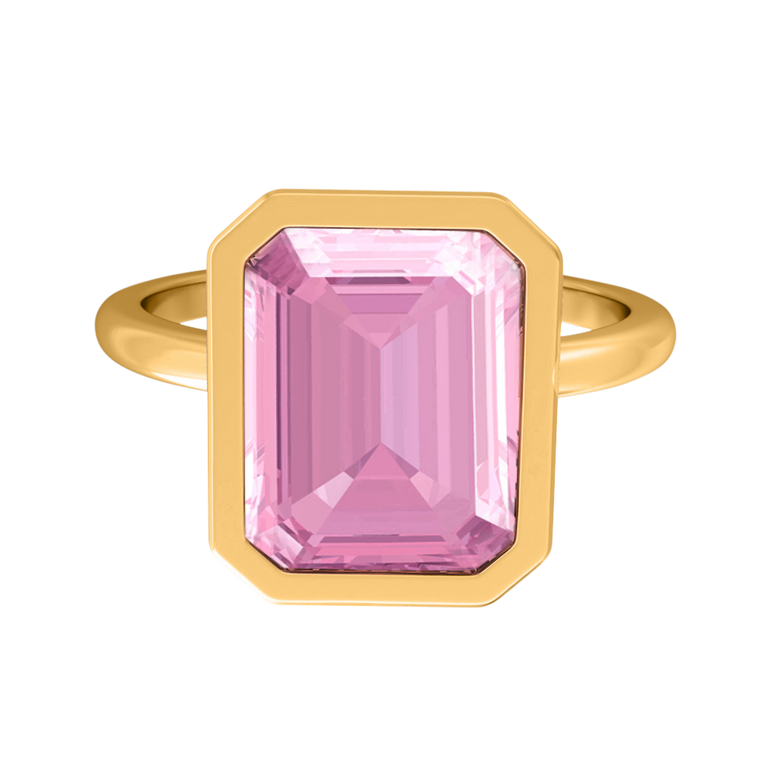 Bezel Emerald Pink Sapphire 18K Yellow Gold Ring