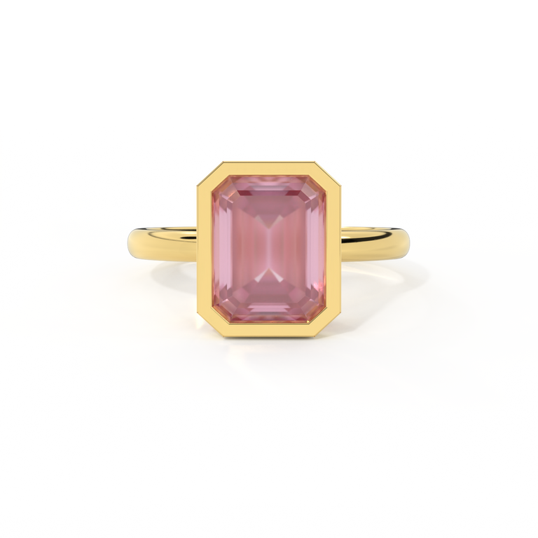 Bezel Emerald Pink Sapphire 18K Yellow Gold Ring