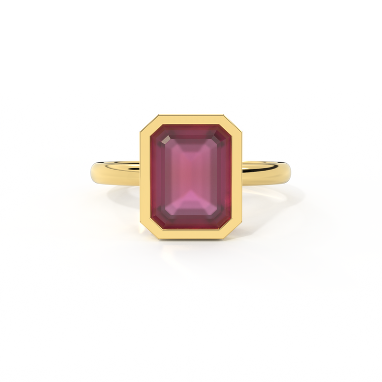 Bezel Emerald Ruby 18K Yellow Gold Ring