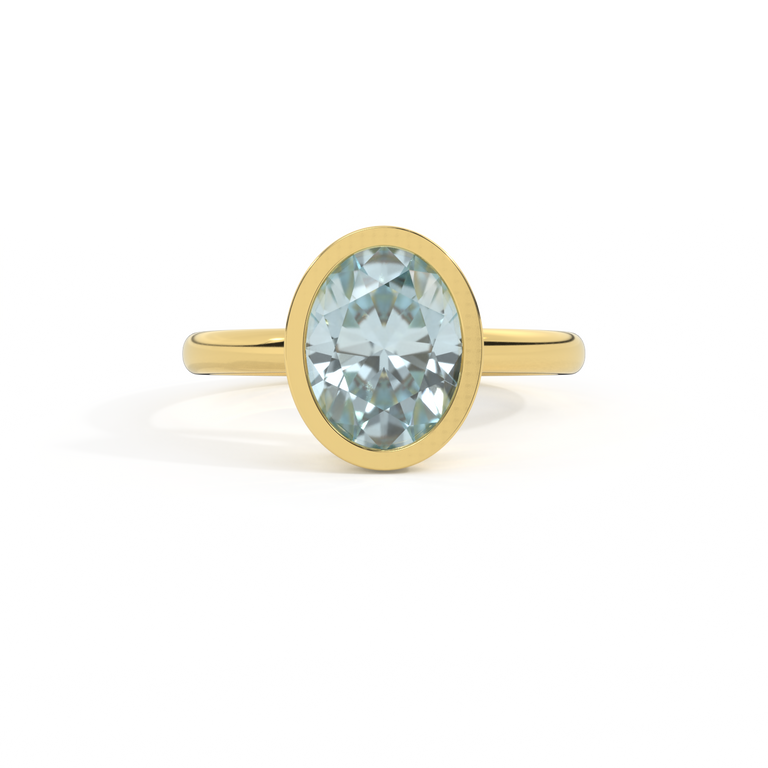 Bezel Oval Aquamarine 18K Yellow Gold Ring