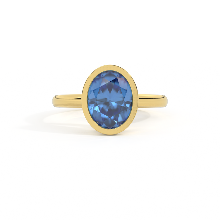Bezel Oval Blue Sapphire 18K Yellow Gold Ring