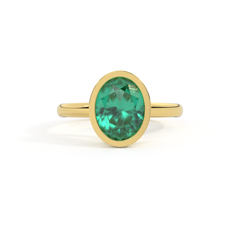 Bezel Oval Emerald 18K Yellow Gold Ring