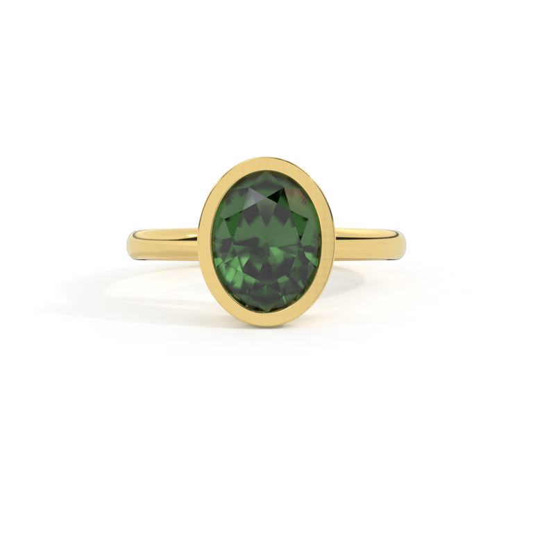 Bezel Oval Green Sapphire 18K Yellow Gold Ring